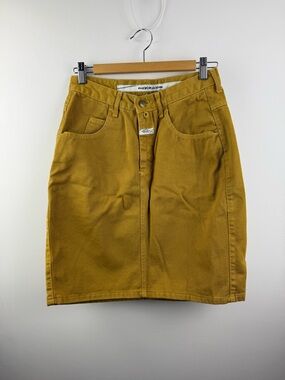 Marithe Francois Girbaud Vintage 90s Stone Washed Denim Skirt Mustard Made USA